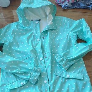 Beautiful Spring Columbia Mint Polka Dot Kids Raincoat